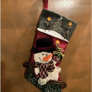 NEW SNOWMAN IN SLEIGH CHRISTMAS STOCKING , TREES, CUTE CUTE !!! 19” 👀🎄💋❤️🎁